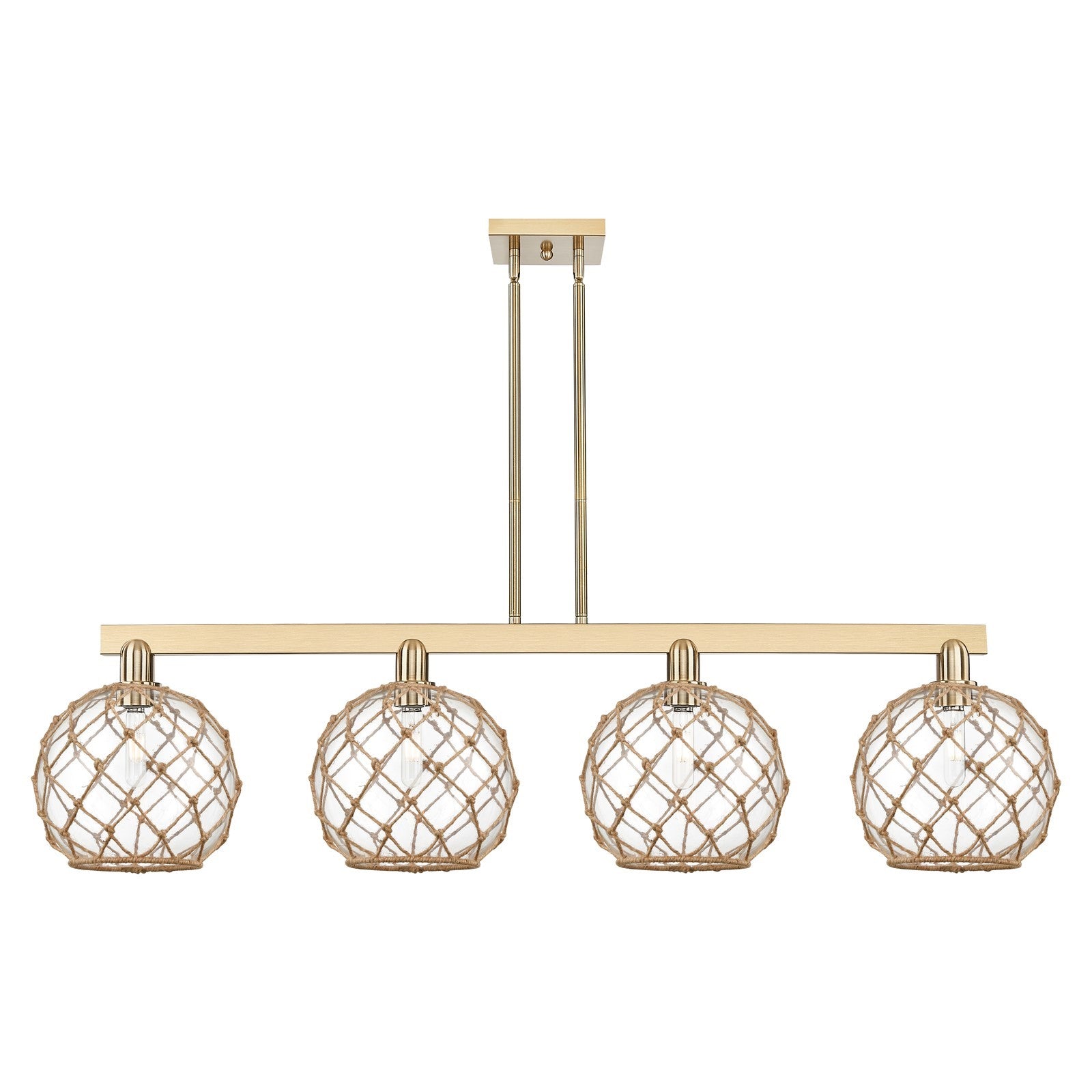 Innovations Farmhouse Rope 53in 4-Light Island Light | Industrial Champagne Bronze Steel and Clear Glass with Brown Rope | Model 716-4I-CB-G122-10RB
