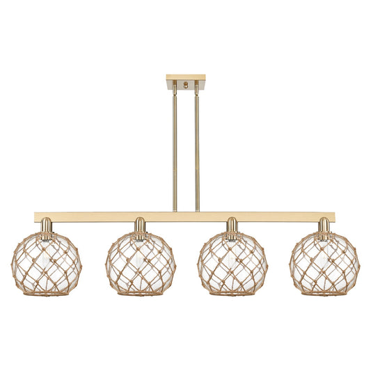 Innovations Farmhouse Rope 53in 4-Light Island Light | Industrial Champagne Bronze Steel and Clear Glass with Brown Rope | Model 716-4I-CB-G122-10RB