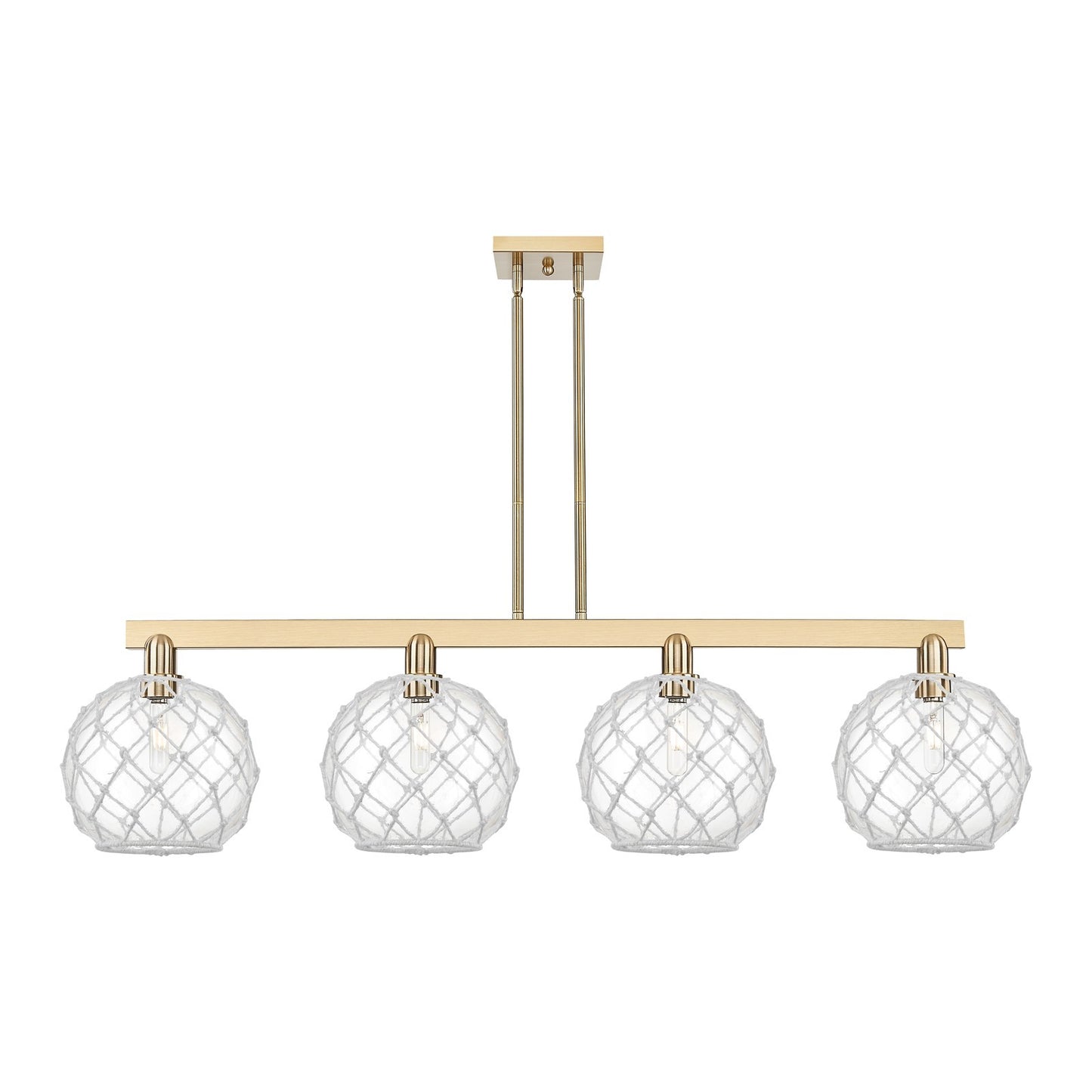 Innovations Farmhouse Rope 53in 4-Light Island Light | Industrial Champagne Bronze Steel and Clear Glass with White Rope | Model 716-4I-CB-G122-10RW