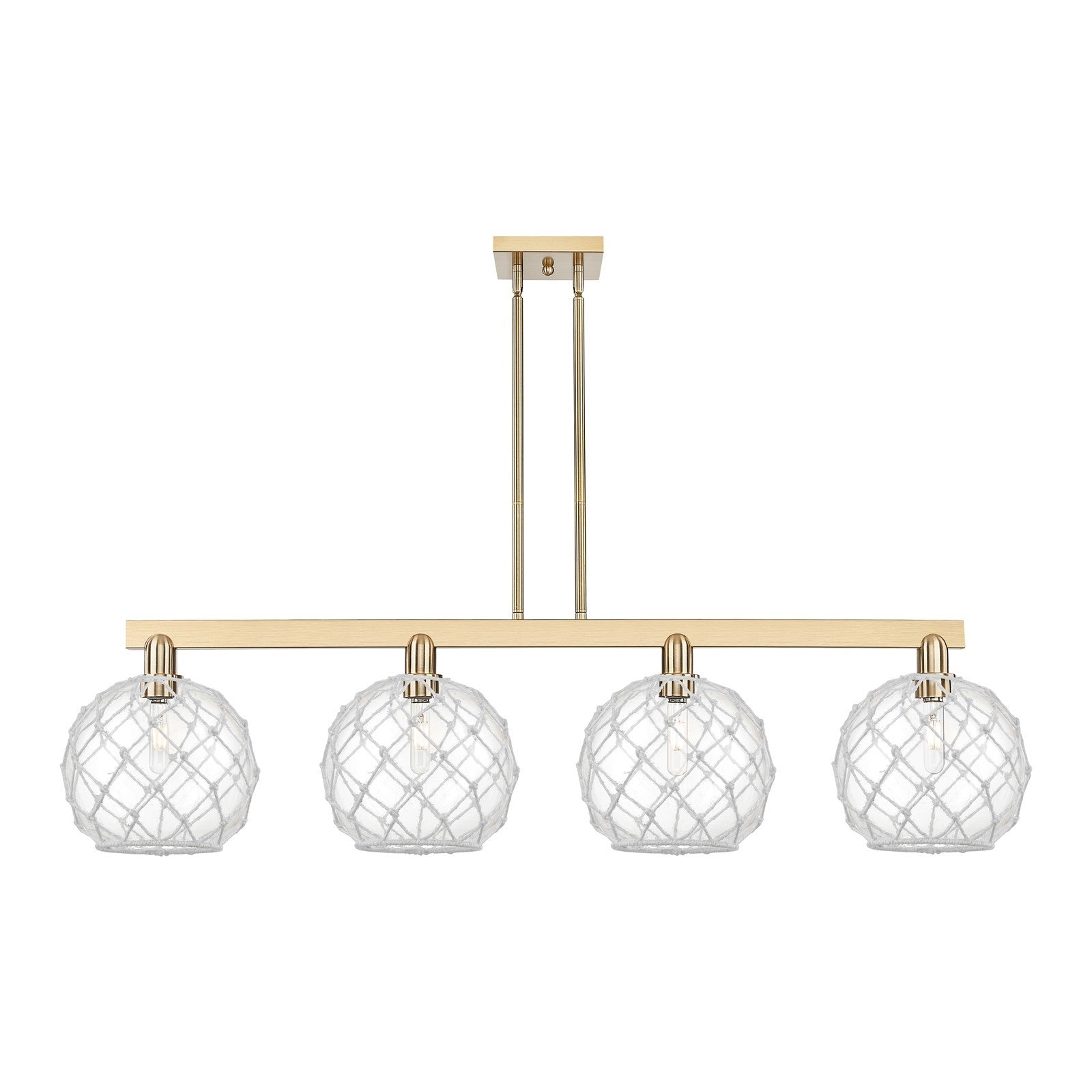Innovations Farmhouse Rope 53in 4-Light Island Light | Industrial Champagne Bronze Steel and Clear Glass with White Rope | Model 716-4I-CB-G122-10RW