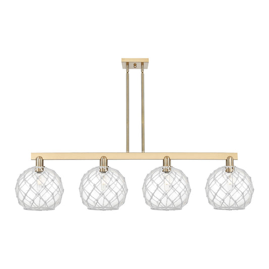 Innovations Farmhouse Rope 53in 4-Light Island Light | Industrial Champagne Bronze Steel and Clear Glass with White Rope | Model 716-4I-CB-G122-10RW
