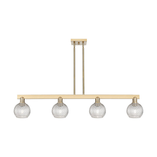 Innovations Athens 49in 4-Light Island Light | Industrial Champagne Bronze Steel and Clear Basket Weave Glass | Kitchen Island | Model 716-4I-CB-G122C-6CL