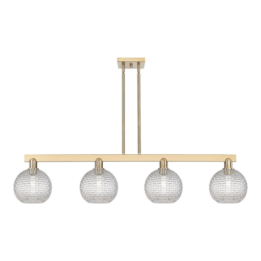 Innovations Athens 51in 4-Light Island Light | Industrial Champagne Bronze Steel and Clear Basket Weave Glass | Kitchen Island | Model 716-4I-CB-G122C-8CL