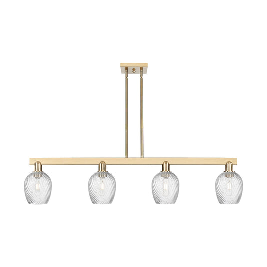 Innovations Salina 48.5in 4-Light Island Light | Industrial Champagne Bronze Steel and Clear Spiral Fluted Glass | Kitchen Island & | Model 716-4I-CB-G292