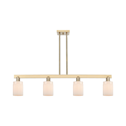 Innovations Hadley 47in 4-Light Island Light | Industrial Champagne Bronze Steel and Matte White Ribbed Glass | Kitchen Island & | Model 716-4I-CB-G341