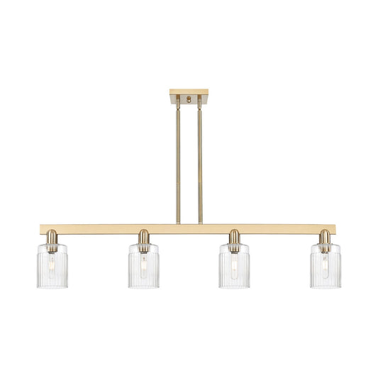 Innovations Hadley 47in 4-Light Island Light | Industrial Champagne Bronze Steel and Clear Ribbed Glass | Kitchen Island | Model 716-4I-CB-G342
