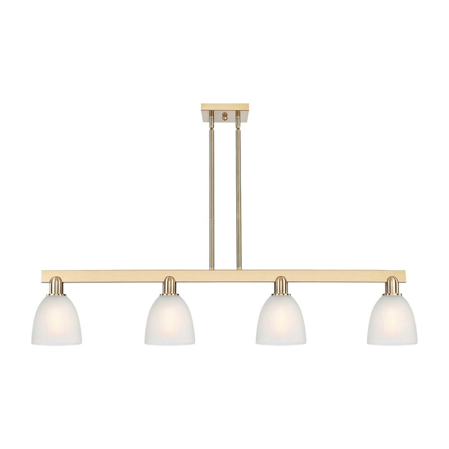 Innovations Castile 49in 4-Light Island Light | Industrial Champagne Bronze Steel and White Glass Dome Shade | Kitchen Island & | Model 716-4I-CB-G381