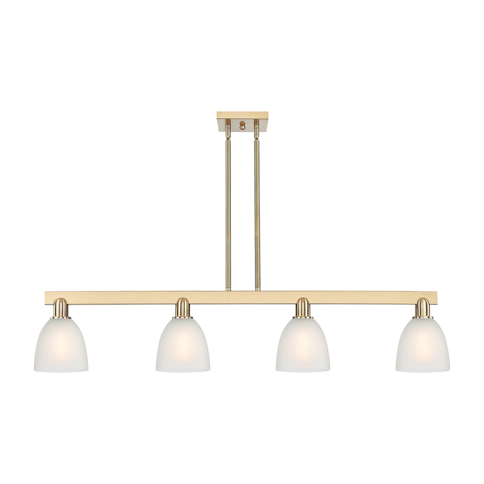 Innovations Castile 49in 4-Light Island Light | Industrial Champagne Bronze Steel and White Glass Dome Shade | Kitchen Island & | Model 716-4I-CB-G381