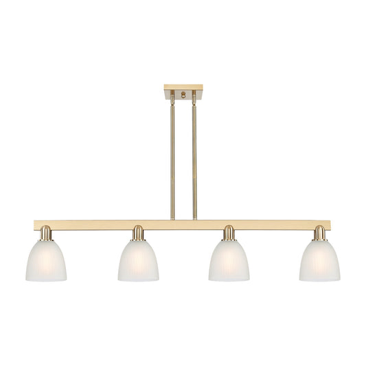 Innovations Castile 49in 4-Light Island Light | Industrial Champagne Bronze Steel and White Glass Dome Shade | Kitchen Island & | Model 716-4I-CB-G381