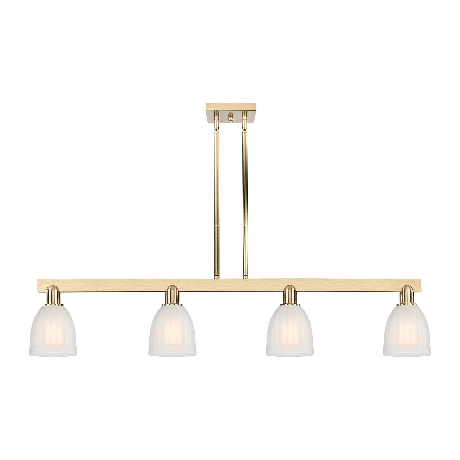 Innovations Brookfield 49in 4-Light Island Light | Industrial Champagne Bronze Steel and White Frosted Ribbed Glass | Kitchen | Model 716-4I-CB-G441