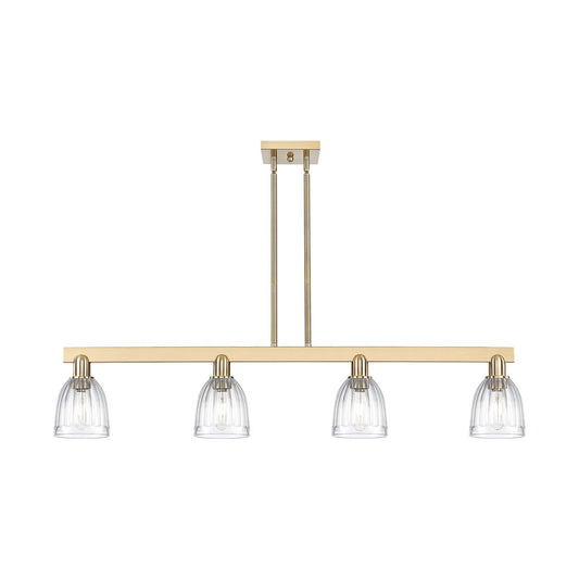 Innovations Brookfield 49in 4-Light Island Light | Industrial Champagne Bronze Steel and Clear Ribbed Glass | Kitchen Island & | Model 716-4I-CB-G442
