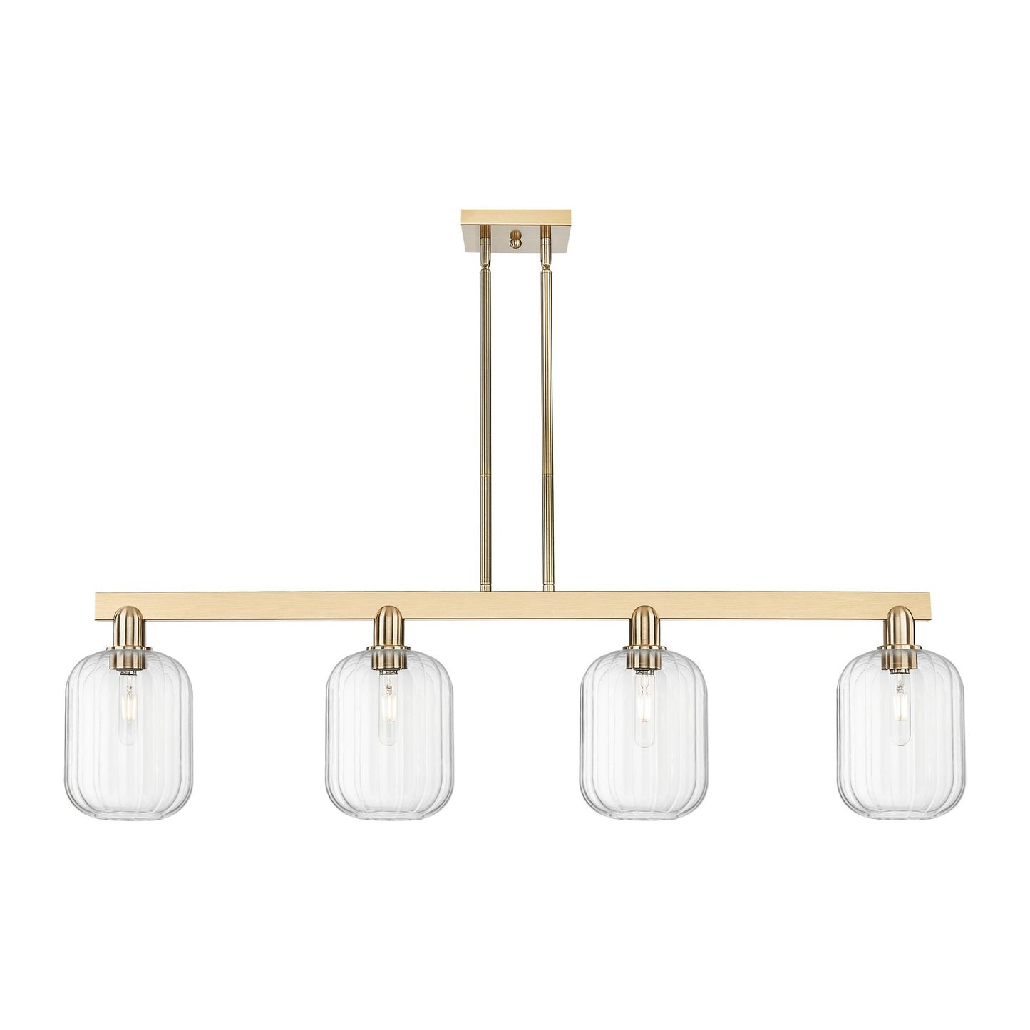 Innovations Preston Cylinder 49.5in 4-Light Island Light | Industrial Champagne Bronze Steel and Clear Glass | Kitchen Island & | Model 716-4I-CB-G460-7CL