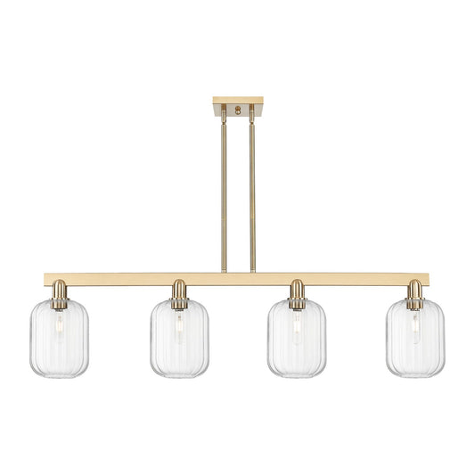Innovations Preston Cylinder 49.5in 4-Light Island Light | Industrial Champagne Bronze Steel and Clear Glass | Kitchen Island & | Model 716-4I-CB-G460-7CL