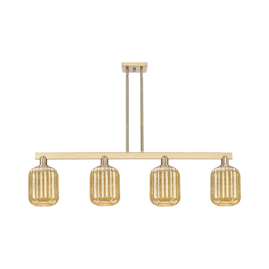 Innovations Preston Cylinder 49.5in 4-Light Island Light | Industrial Champagne Bronze Steel and Mercury Glass | Kitchen Island | Model 716-4I-CB-G460-7ME