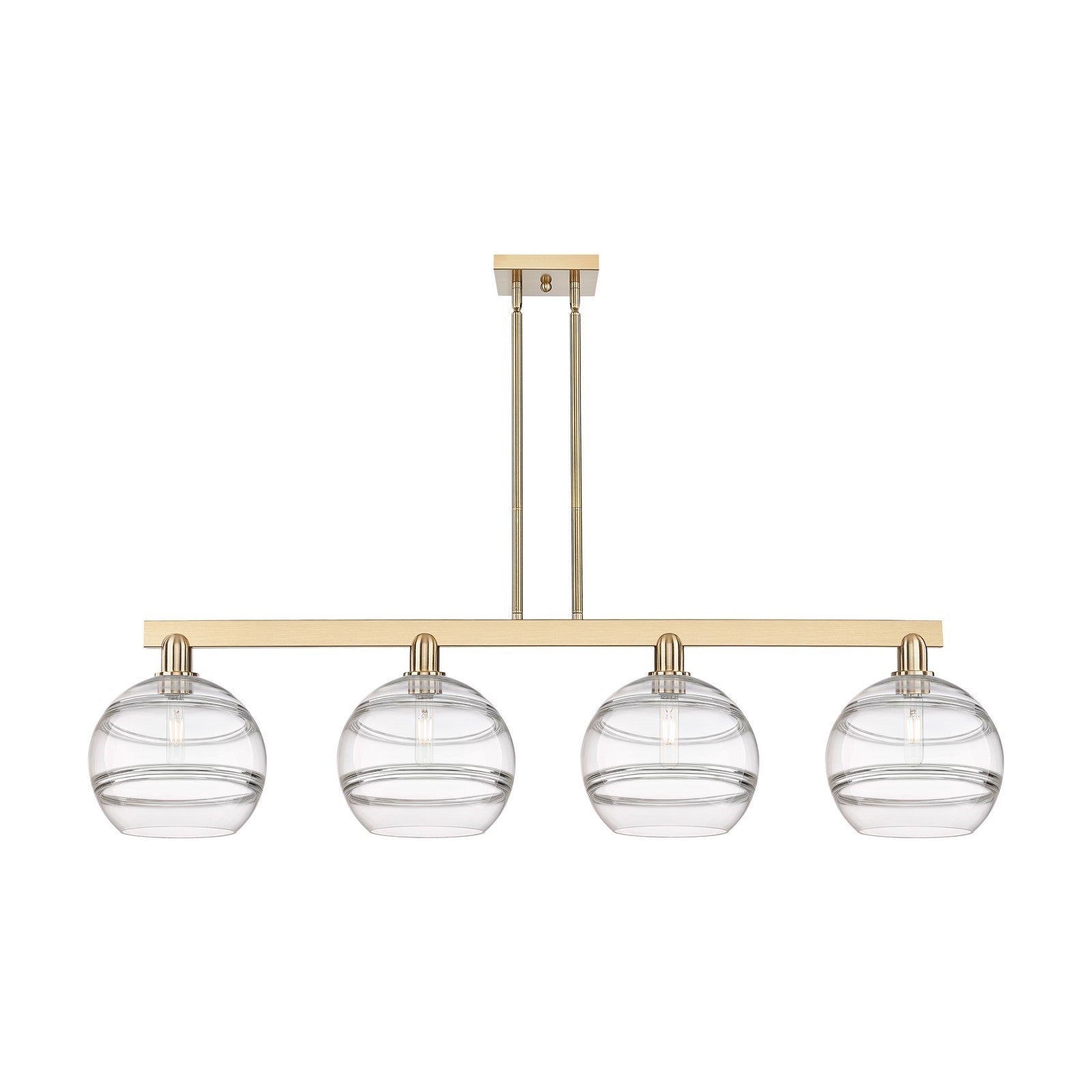 Innovations Rochester 53in 4-Light Island Light | Industrial Champagne Bronze Steel and Clear Glass | Kitchen Island & Dining | Model 716-4I-CB-G556-10CL
