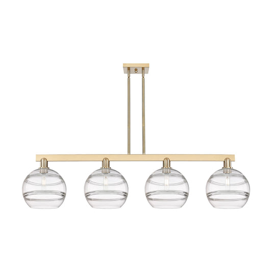 Innovations Rochester 53in 4-Light Island Light | Industrial Champagne Bronze Steel and Clear Glass | Kitchen Island & Dining | Model 716-4I-CB-G556-10CL