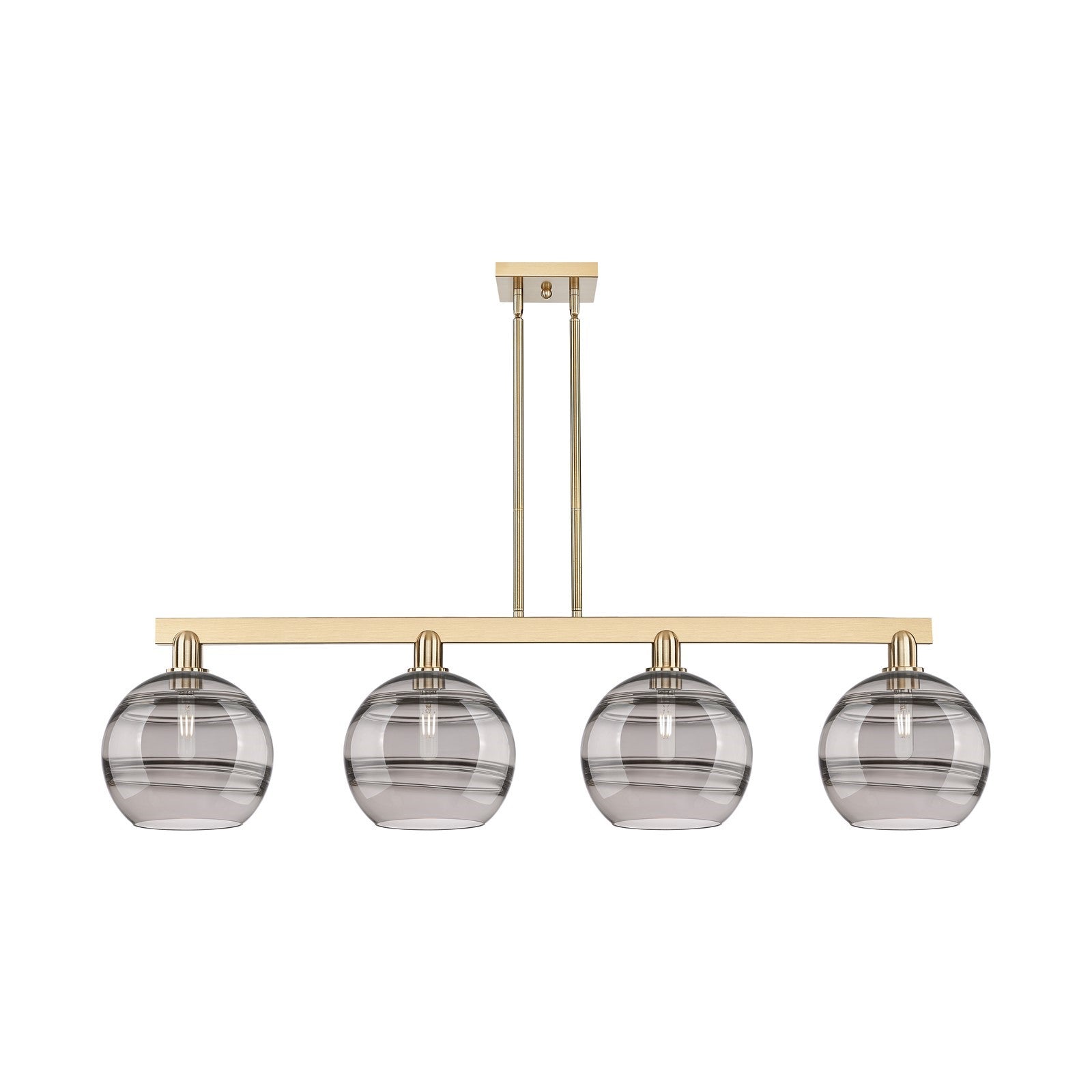 Innovations Rochester 53in 4-Light Island Light | Industrial Champagne Bronze Steel and Light Smoke Glass | Kitchen Island & | Model 716-4I-CB-G556-10SM