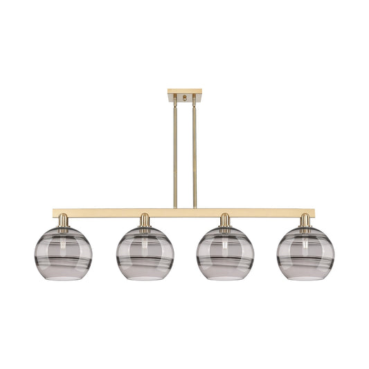 Innovations Rochester 53in 4-Light Island Light | Industrial Champagne Bronze Steel and Light Smoke Glass | Kitchen Island & | Model 716-4I-CB-G556-10SM