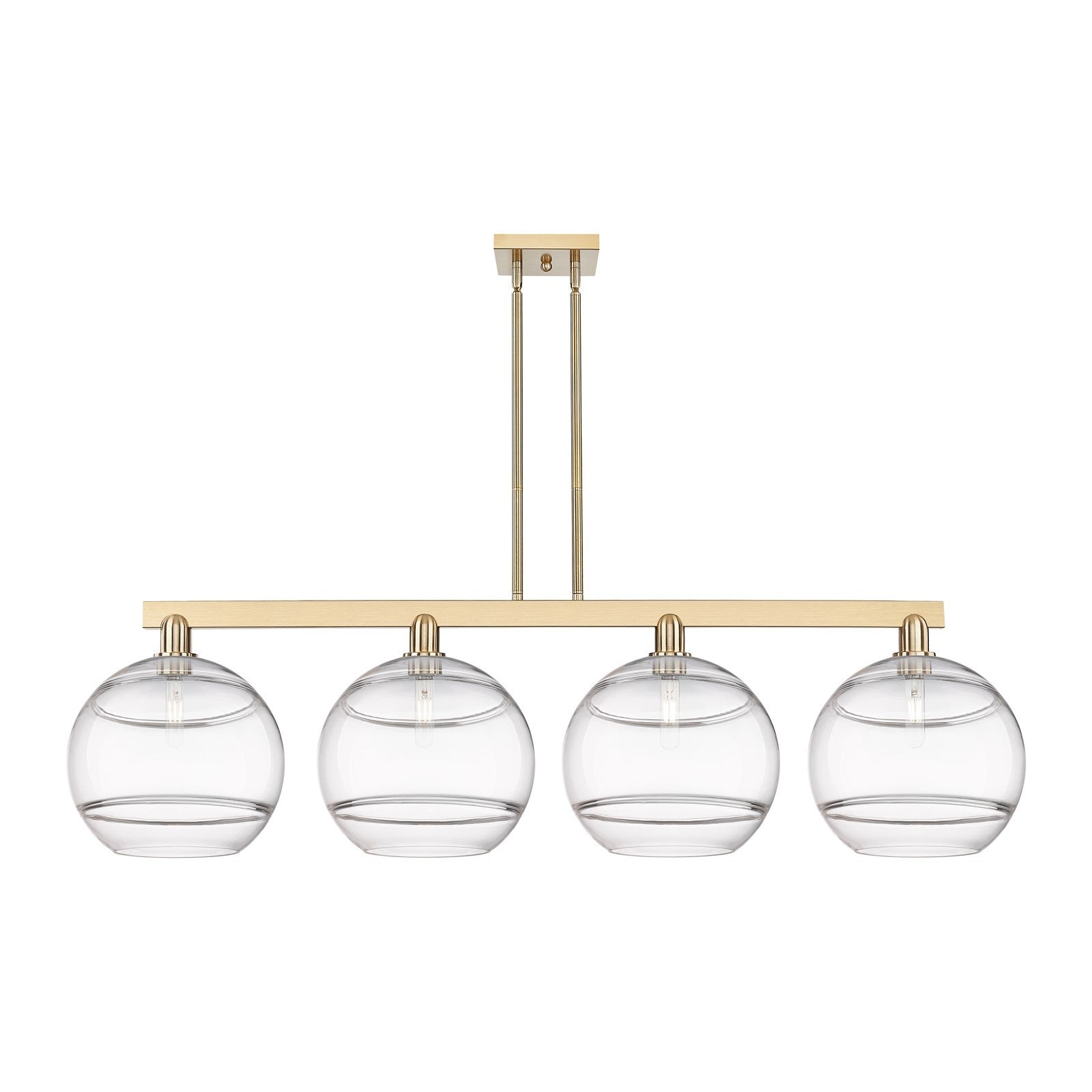 Innovations Rochester 55in 4-Light Island Light | Industrial Champagne Bronze Steel and Clear Glass | Kitchen Island | Model 716-4I-CB-G556-12CL