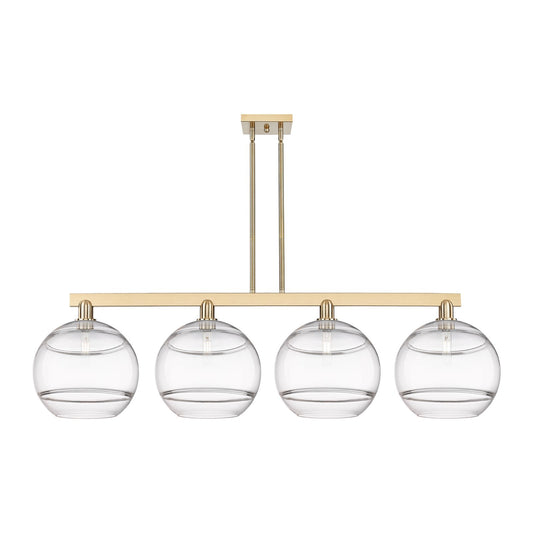 Innovations Rochester 55in 4-Light Island Light | Industrial Champagne Bronze Steel and Clear Glass | Kitchen Island | Model 716-4I-CB-G556-12CL