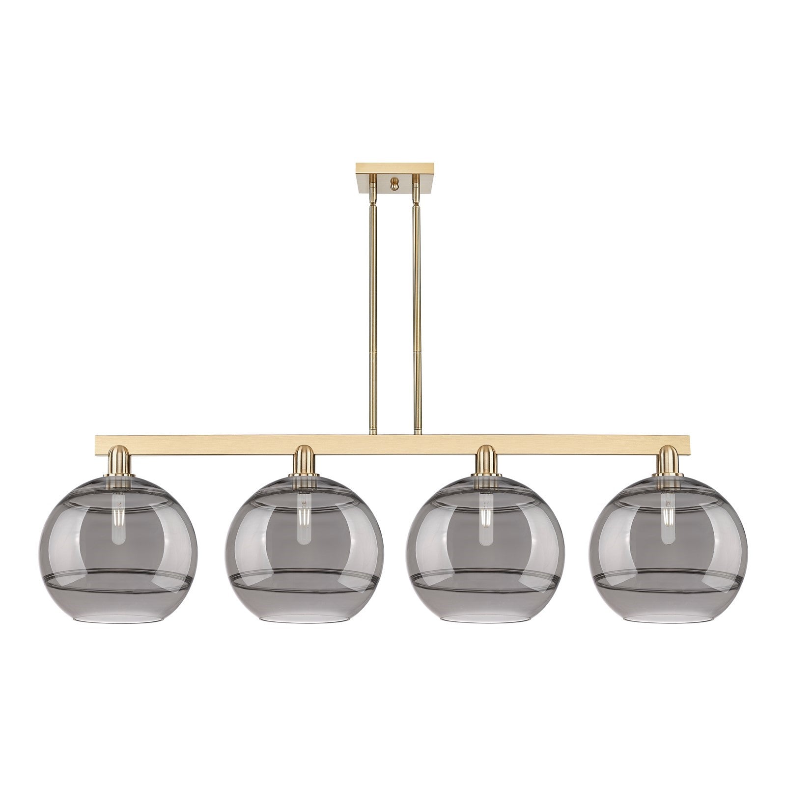Innovations Rochester 55in 4-Light Island Light | Industrial Champagne Bronze Steel and Light Smoke Glass | Kitchen Island & | Model 716-4I-CB-G556-12SM