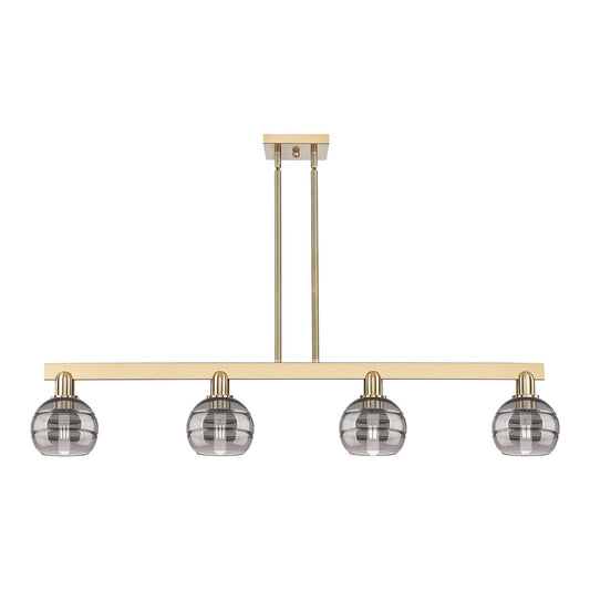 Innovations Rochester 49in 4-Light Island Light | Industrial Champagne Bronze Steel and Light Smoke Glass | Kitchen Island & | Model 716-4I-CB-G556-6SM