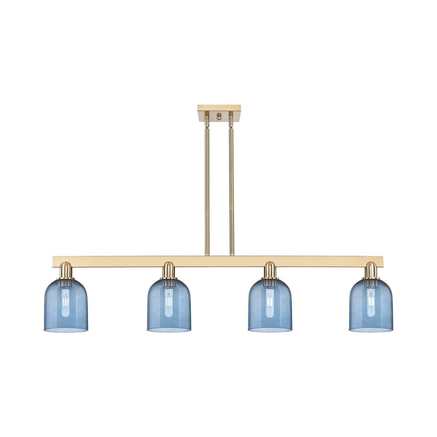 Innovations Bella 48in 4-Light Island Light | Industrial Champagne Bronze Steel and Blue Glass | Kitchen Island & Dining Room | Model 716-4I-CB-G558-6BL