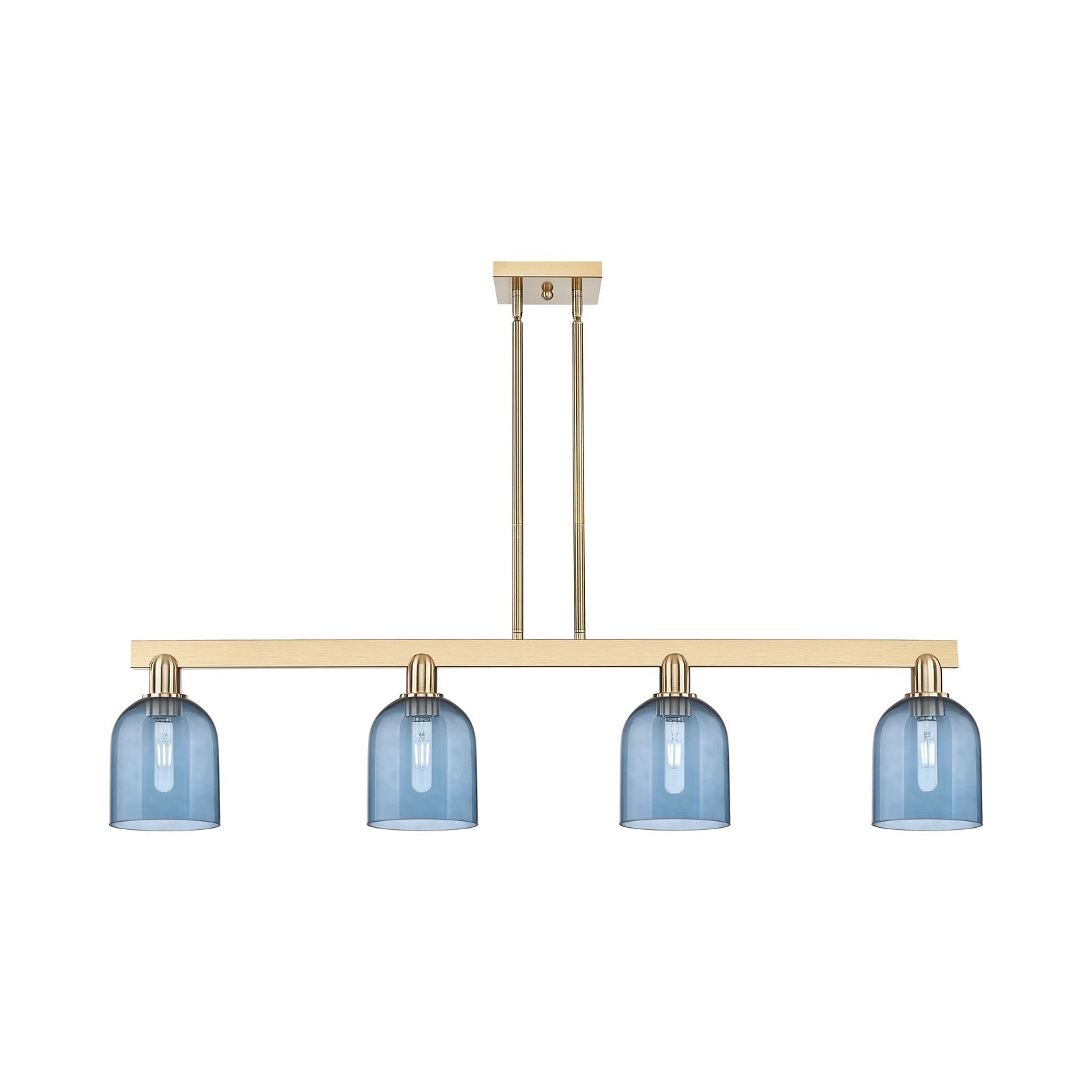 Innovations Bella 48in 4-Light Island Light | Industrial Champagne Bronze Steel and Blue Glass | Kitchen Island & Dining Room | Model 716-4I-CB-G558-6BL