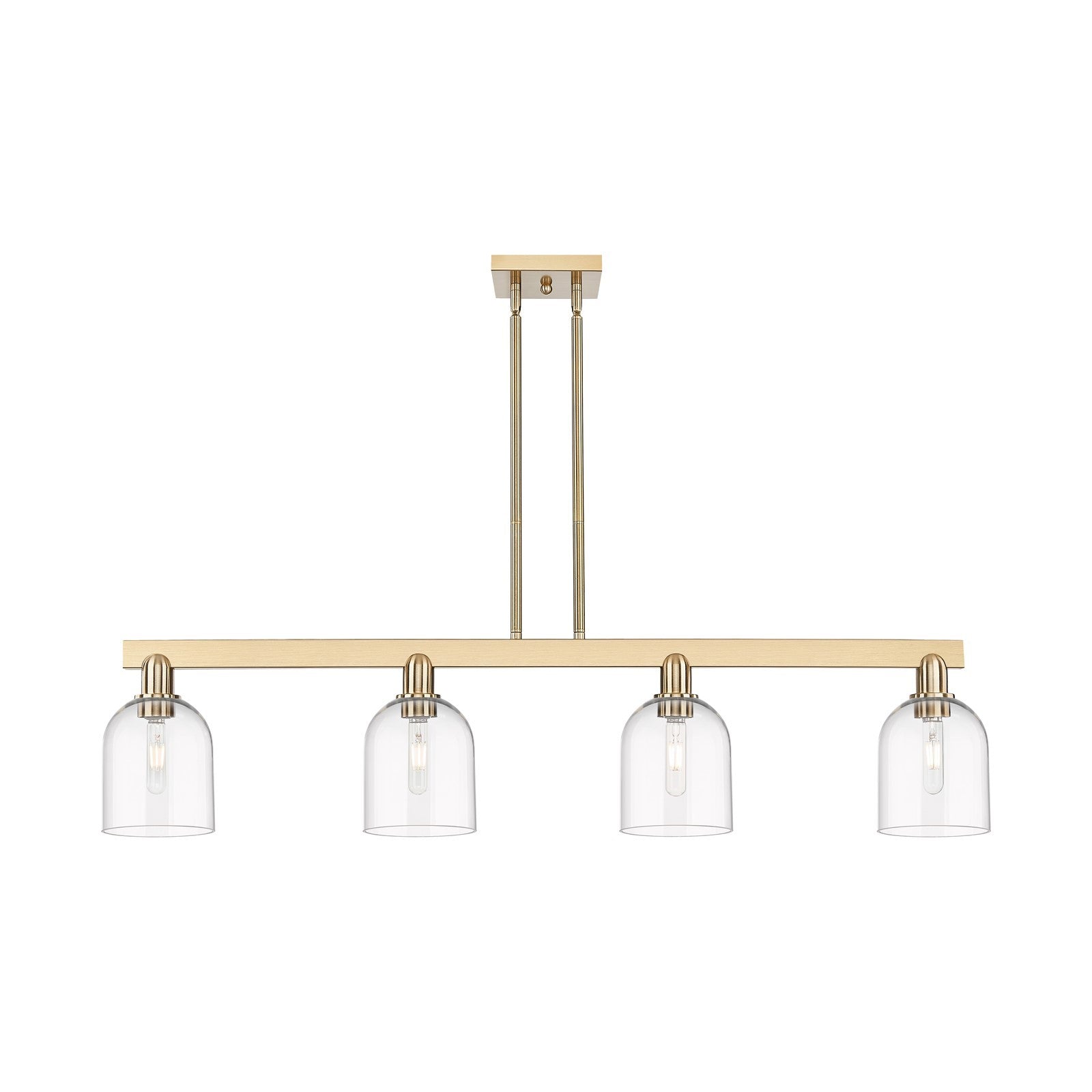 Innovations Bella 48in 4-Light Island Light | Industrial Champagne Bronze Steel and Clear Bell Glass | Kitchen Island & Dining | Model 716-4I-CB-G558-6CL