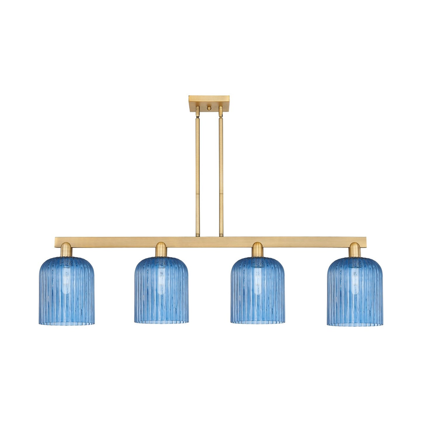 Innovations Bridal Veil 51in 4-Light Island Light | Industrial Champagne Bronze Steel and Princess Blue Ribbed Glass | Kitchen | Model 716-4I-CB-G559-8BL