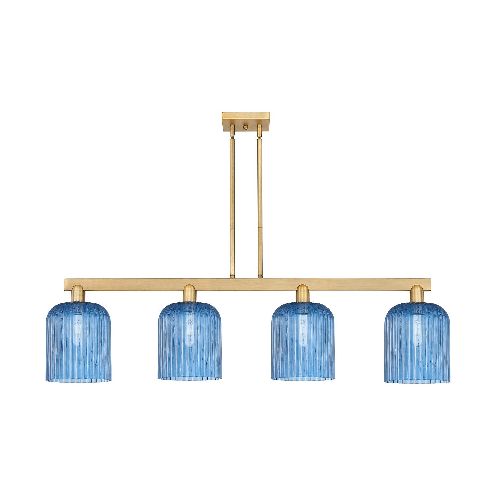 Innovations Bridal Veil 51in 4-Light Island Light | Industrial Champagne Bronze Steel and Princess Blue Ribbed Glass | Kitchen | Model 716-4I-CB-G559-8BL