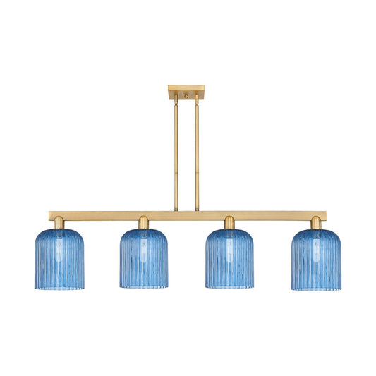 Innovations Bridal Veil 51in 4-Light Island Light | Industrial Champagne Bronze Steel and Princess Blue Ribbed Glass | Kitchen | Model 716-4I-CB-G559-8BL
