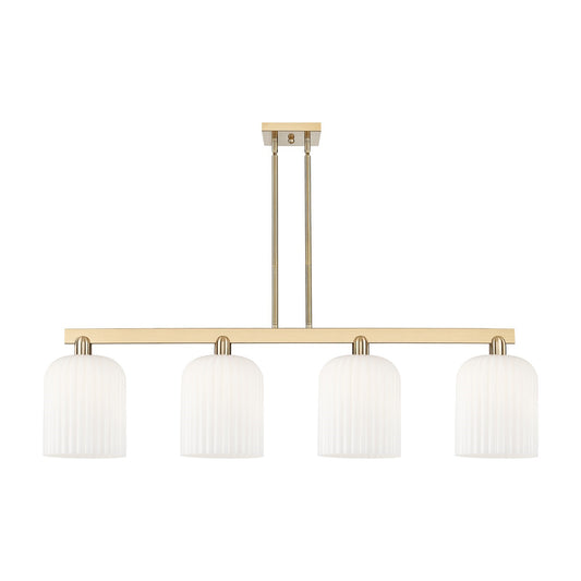 Innovations Bridal Veil 51in 4-Light Island Light | Industrial Champagne Bronze Steel and Gloss White Ribbed Glass | Kitchen | Model 716-4I-CB-G559-8GWH
