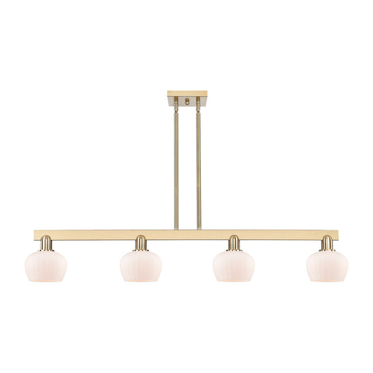 Innovations Fenton 49in 4-Light Island Light | Industrial Champagne Bronze Steel and Matte White Glass | Kitchen Island & Dining | Model 716-4I-CB-G91