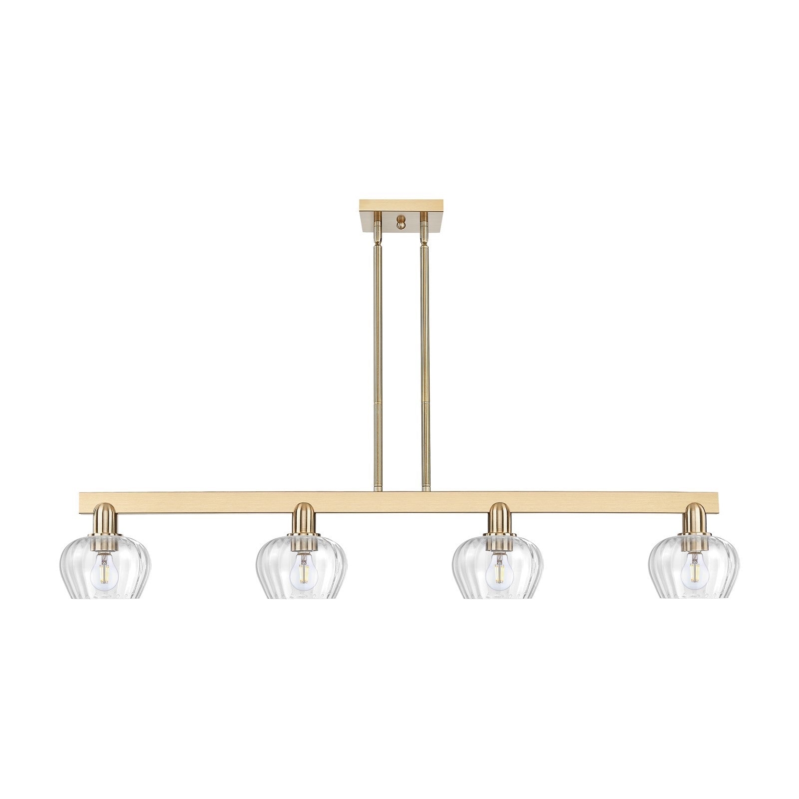 Innovations Fenton 49.25in 4-Light Island Light | Industrial Champagne Bronze Steel and Clear Ribbed Glass | Kitchen Island & Dining | Model 716-4I-CB-G92