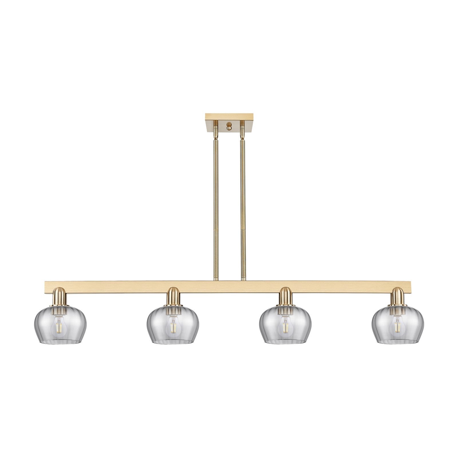 Innovations Fenton 49in 4-Light Island Light | Industrial Champagne Bronze Steel and Light Smoke Ribbed Glass | Kitchen Island & | Model 716-4I-CB-G93
