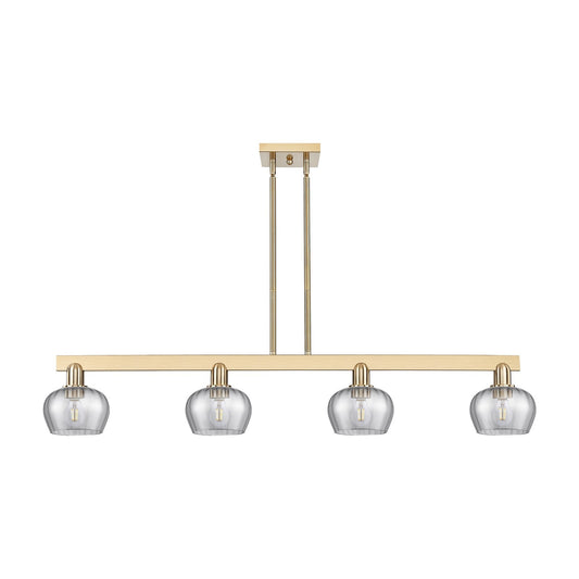Innovations Fenton 49in 4-Light Island Light | Industrial Champagne Bronze Steel and Light Smoke Ribbed Glass | Kitchen Island & | Model 716-4I-CB-G93