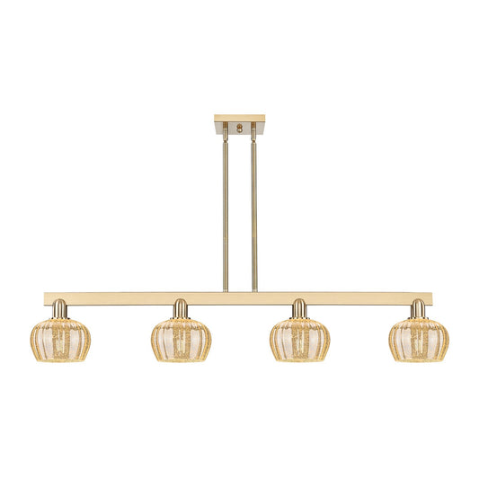 Innovations Fenton 49in 4-Light Island Light | Industrial Champagne Bronze Steel and Mercury Ribbed Glass | Kitchen Island & Dining | Model 716-4I-CB-G96