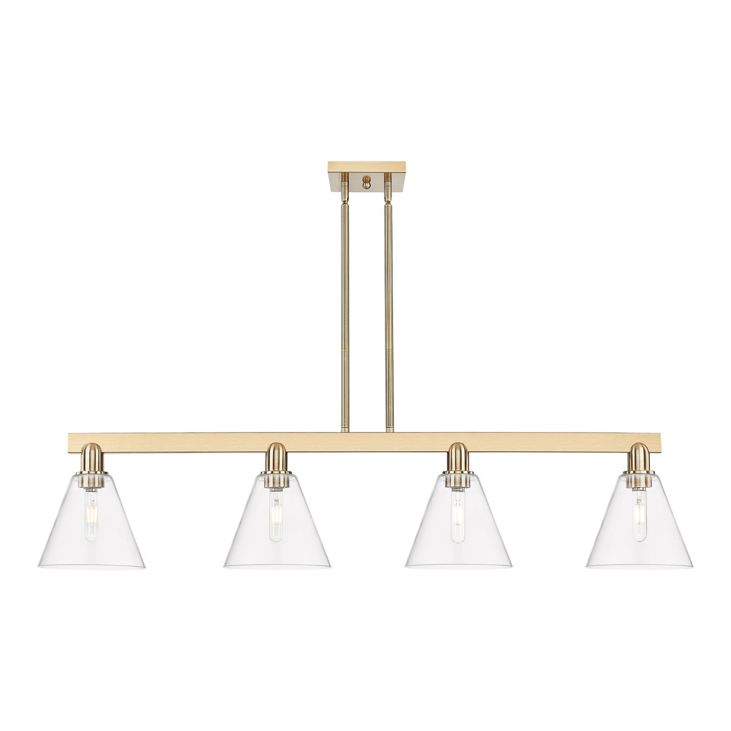 Innovations Berkshire Glass 51in 4-Light Island Light | Industrial Champagne Bronze Steel and Clear Glass | Kitchen Island & | Model 716-4I-CB-GBC-82