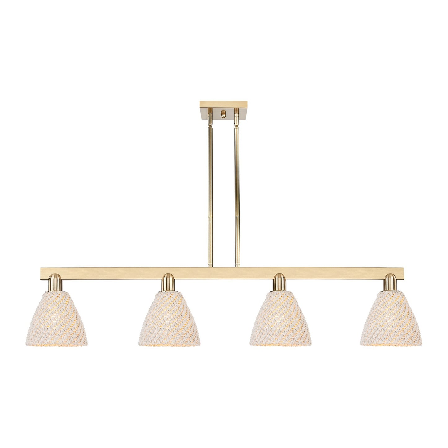 Innovations Bristol Natural 50.25in 4-Light Island Light | Farmhouse Champagne Bronze Steel and Natural Fiber Dome Shade | Model 716-4I-CB-NBD-75-NAT