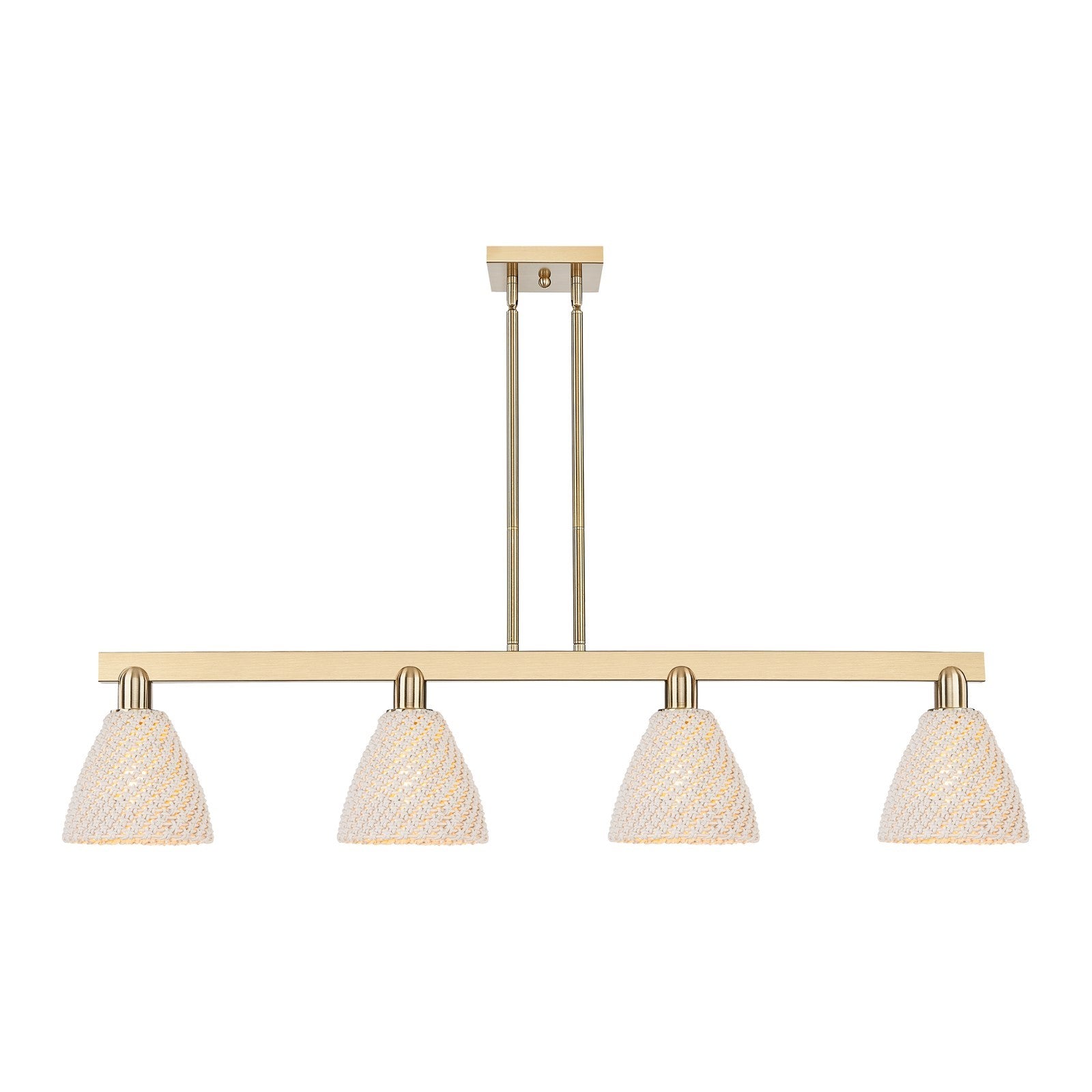 Innovations Bristol Natural 50.25in 4-Light Island Light | Farmhouse Champagne Bronze Steel and Natural Fiber Dome Shade | Model 716-4I-CB-NBD-75-NAT