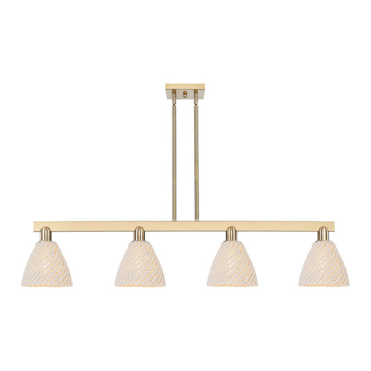 Innovations Bristol Natural 50.25in 4-Light Island Light | Farmhouse Champagne Bronze Steel and Natural Fiber Dome Shade | Model 716-4I-CB-NBD-75-NAT