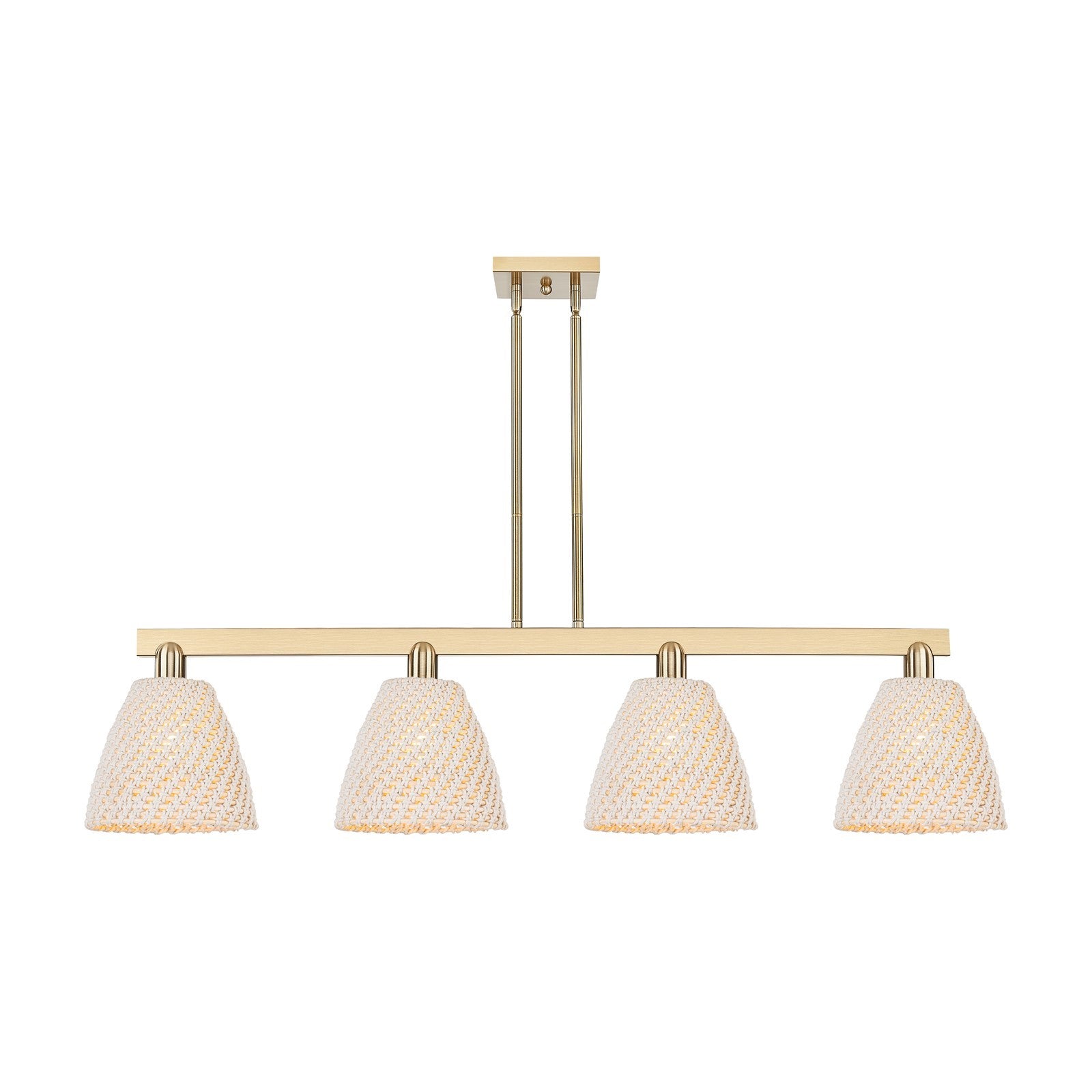 Innovations Bristol Natural 52in 4-Light Island Light | Industrial Champagne Bronze Steel and Natural Fiber Dome Shade | Model 716-4I-CB-NBD-9-NAT