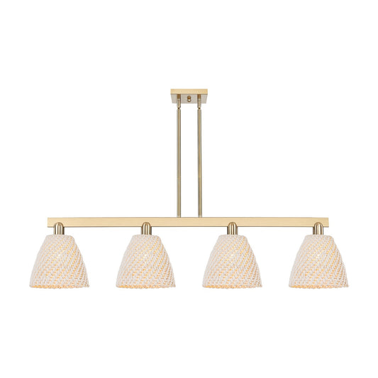 Innovations Bristol Natural 52in 4-Light Island Light | Industrial Champagne Bronze Steel and Natural Fiber Dome Shade | Model 716-4I-CB-NBD-9-NAT