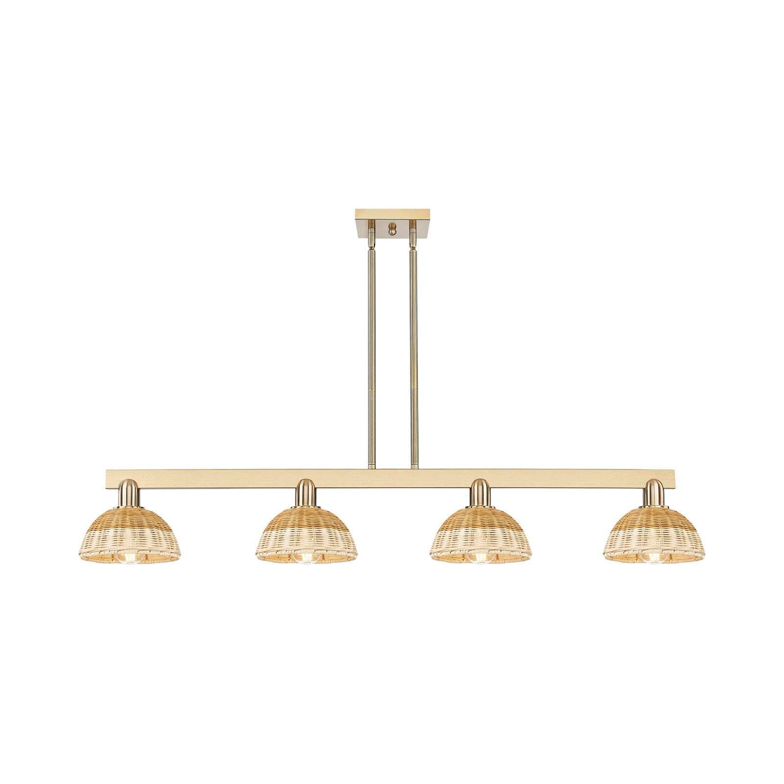 Innovations Natural Ballston Dome 50in 4-Light Island Light | Farmhouse Champagne Bronze Steel and Natural Fiber Dome Shade | Model 716-4I-CB-NBD2-75-NAT
