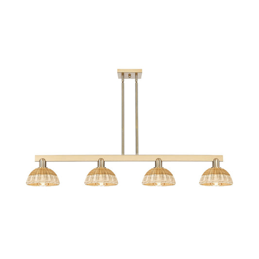 Innovations Natural Ballston Dome 50in 4-Light Island Light | Farmhouse Champagne Bronze Steel and Natural Fiber Dome Shade | Model 716-4I-CB-NBD2-75-NAT
