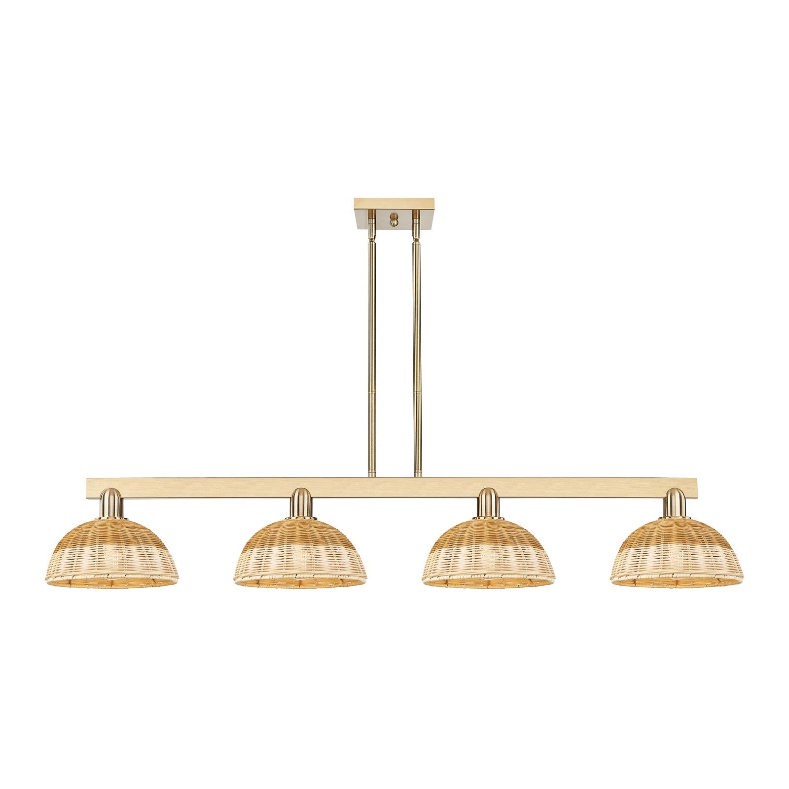 Innovations Lighting Bristol Natural II 52in 4-Light Island Light | Industrial Champagne Bronze Steel and Natural Fiber Dome | Model 716-4I-CB-NBD2-9-NAT