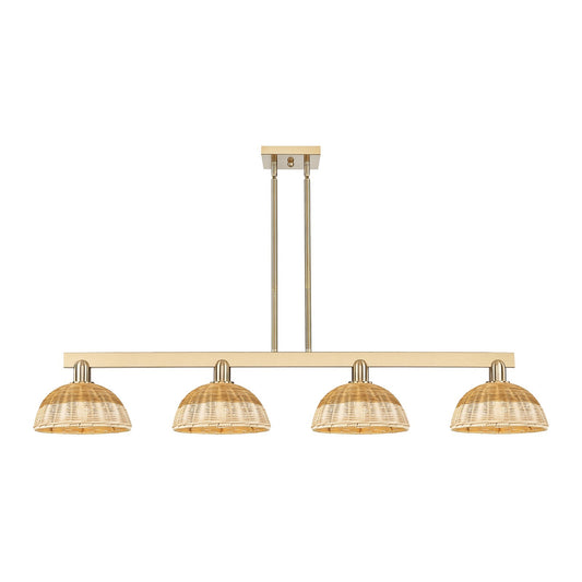 Innovations Lighting Bristol Natural II 52in 4-Light Island Light | Industrial Champagne Bronze Steel and Natural Fiber Dome | Model 716-4I-CB-NBD2-9-NAT