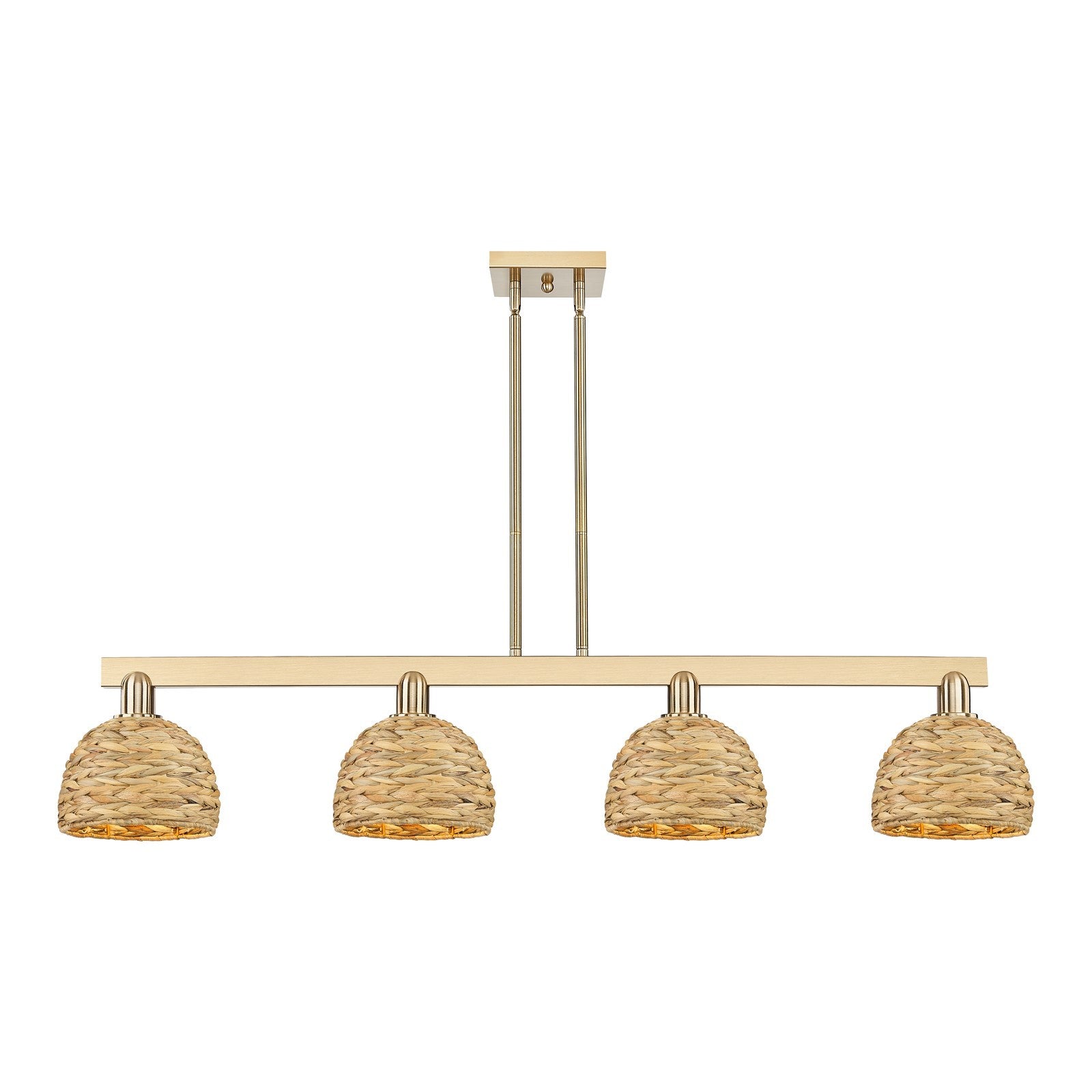 Innovations Woven Rattan 51in 4-Light Island Light | Industrial Champagne Bronze Steel and Natural Fiber Dome Shade | Kitchen | Model 716-4I-CB-RBD-8-NAT