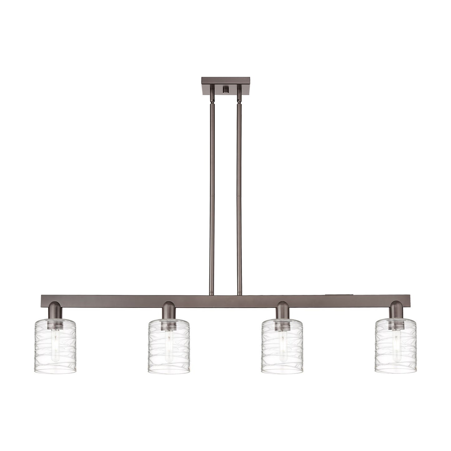 Innovations Cobbleskill 48in 4-Light Island Light | Industrial Oil Rubbed Bronze Steel and Deco Swirl Glass | Kitchen Island & | Model 716-4I-OB-G1113